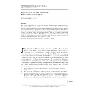Experi&ecirc;ncia de Deus no Pensamento. Breve Leitura de J&ouml;rg Splett