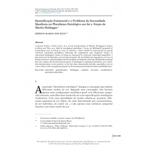 Quantifica&ccedil;&atilde;o Existencial e o Problema da Necessidade Manifesta no Pluralismo Ontol&oacute;gico em Martin Heidegger