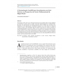 A Normatiza&ccedil;&atilde;o Cont&aacute;bil para Investimentos em Joint Ventures na Perspectiva da Teoria Tridimensional de Miguel Reale