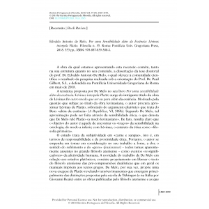 Book Review - Por uma Sensibilidade al&eacute;m da Ess&ecirc;ncia: L&eacute;vinas interpela Plat&atilde;o