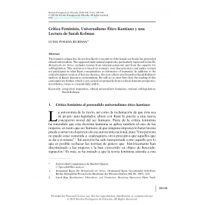 Cr&iacute;tica Feminista, Universalismo &Eacute;tico Kantiano y una Lectura de Sarah Kofman