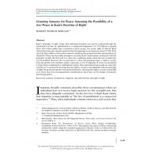 Granting Amnesty for Peace: Assessing the Possibility of a Just Peace in Kant&rsquo;s Doctrine of Right