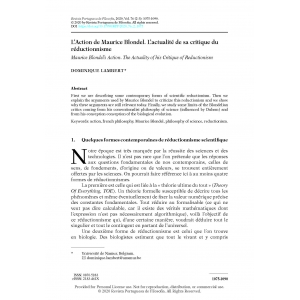 L’Action de Maurice Blondel. L’actualité de sa critique du réductionnisme
