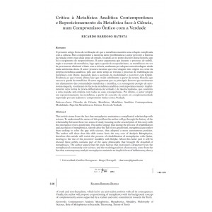 Cr&iacute;tica &agrave; Metaf&iacute;sica Anal&iacute;tica Contempor&acirc;nea e Reposicionamento da Metaf&iacute;sica face &agrave; Ci&ecirc;ncia