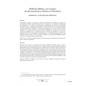 Wilhelm Dilthey nos Limites da Hermen&ecirc;utica Cl&aacute;ssica e Filos&oacute;fica