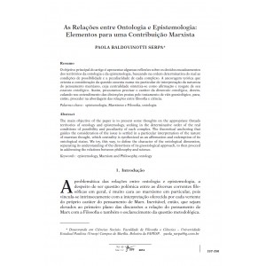 As Rela&ccedil;&otilde;es entre Ontologia e Epistemologia: Elementos para uma Contribui&ccedil;&atilde;o Marxista