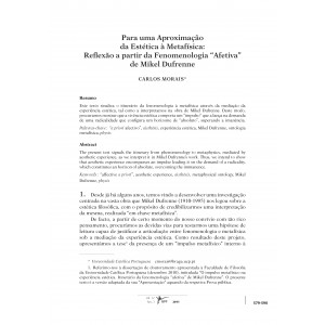 Para uma Aproxima&ccedil;&atilde;o da Est&eacute;tica &agrave; Metaf&iacute;sica: Reflex&atilde;o a partir da Fenomenologia "Afetiva" de Mikel Dufrenne