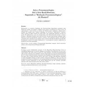 Arte e Fenomenologia: Até à Arte Real/Abstrata, Seguindo a "Redução Fenomenológica" de Husserl