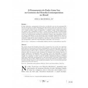 O Pensamento de Padre Lima Vaz no Contexto da Filosofia Contempor&acirc;nea no Brasil