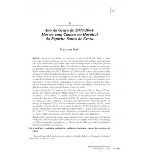 Ano da Gra&ccedil;a de 2003-2004: Morrer com Cancro no Hospital do Esp&iacute;rito Santo de &Eacute;vora