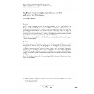 Las &Eacute;ticas Fenomenol&oacute;gica y de la Raz&oacute;n Cordial en Perspectiva Rosminiana
