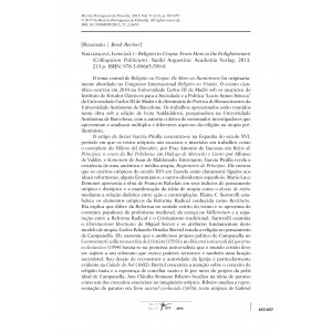 Recens&atilde;o Nakl&aacute;dalov&aacute;, Iveta (ed.) Religion in Utopia: From More to the Enlightenment