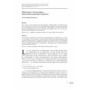 Subjectivit&eacute; et transcendance dans la ph&eacute;nom&eacute;nologie g&eacute;n&eacute;rative
