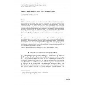 Zubiri: una Metaf&iacute;sica en la Edad Postmetaf&iacute;sica