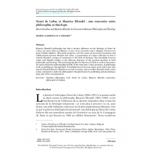 Henri de Lubac et Maurice Blondel : Une Rencontre Entre Philosophie et Th&eacute;ologie