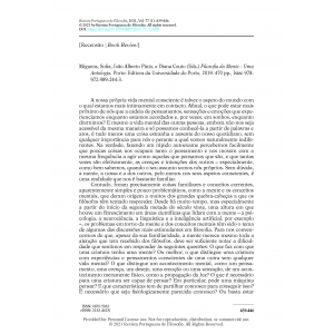 Book Review &ndash; Miguens, Sofia, Jo&atilde;o Alberto Pinto, e Diana Couto (Eds.) Filosofia da Mente &ndash; Uma Antologia