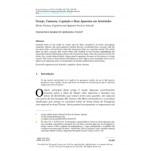 Desejo, Fantasia, Cogni&ccedil;&atilde;o e Bem Aparente em Arist&oacute;teles