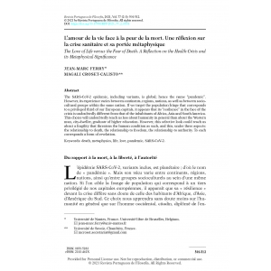 L’amour de la vie face à la peur de la mort. Une réflexion sur la crise sanitaire et sa portée métaphysique