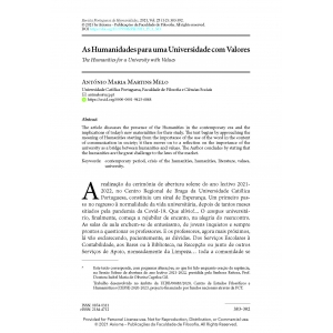 As Humanidades para uma Universidade com Valores
