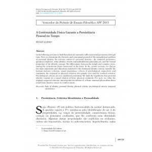 A Continuidade F&iacute;sica Garante a Persist&ecirc;ncia Pessoal no Tempo