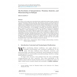 The Resolution of Interpretations. Thomism, Semiotics, and Phenomenology in Dialogue