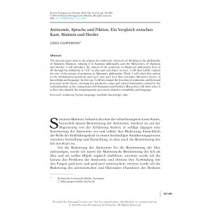 Antinomie, Sprache Und Fiktion. Ein Vergleich Zwischen Kant, Maimon Und Herder