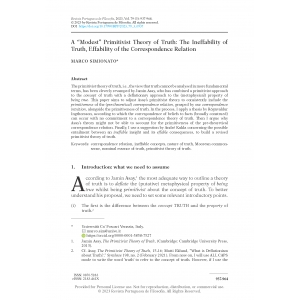 A &lsquo;Modest&rsquo; Primitivist Theory of Truth: The Ineffability of Truth, Effability of the Correspondence Relation