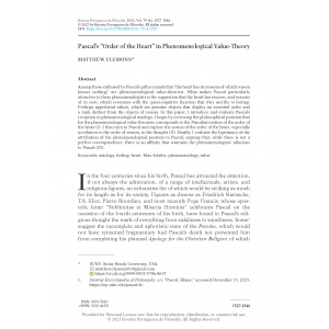 Pascal&rsquo;s &lsquo;Order of the Heart&rsquo; in Phenomenological Value-Theory