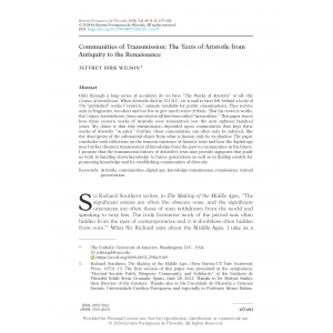 Communities of Transmission: The Texts of Aristotle from Antiquity to the Renaissance