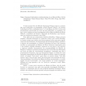 Book Review - Falque, Emmanuel. Spiritualisme et ph&eacute;nom&eacute;nologie. Le cas Maine de Biran. Paris: PUF, 2024