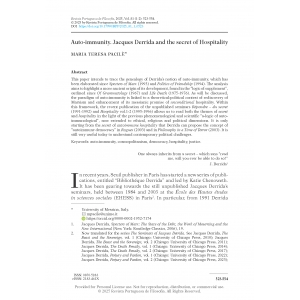 Auto-Immunity. Jacques Derrida and the Secret of Hospitality