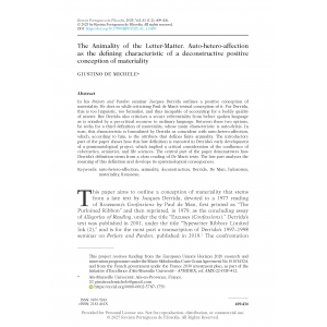 The Animality of the Letter-Matter. Auto-Hetero-Affection as the Defining Characteristic of a Deconstructive Conception