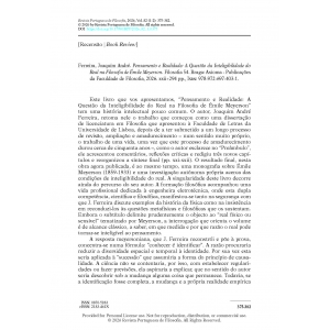 Book Review - Ferreira, Joaquim. Pensamento e Realidade: A Quest&atilde;o da Inteligibilidade do Real na Filosofia de &Eacute;mile Meyerson