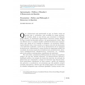 Apresentação. Política e Filosofia I: A Democracia em Questão